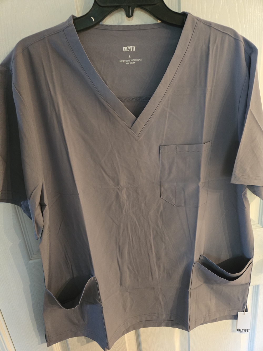 CozyFit Men’s Large V-Neck Medical Scrubs Set -  Mist Gray. 3 Pairs. New.